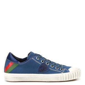 Philippe Model Navy Sneakers with Green and Red Stripes